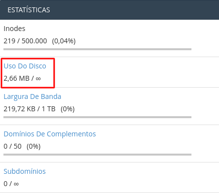 uso do disco cpanel